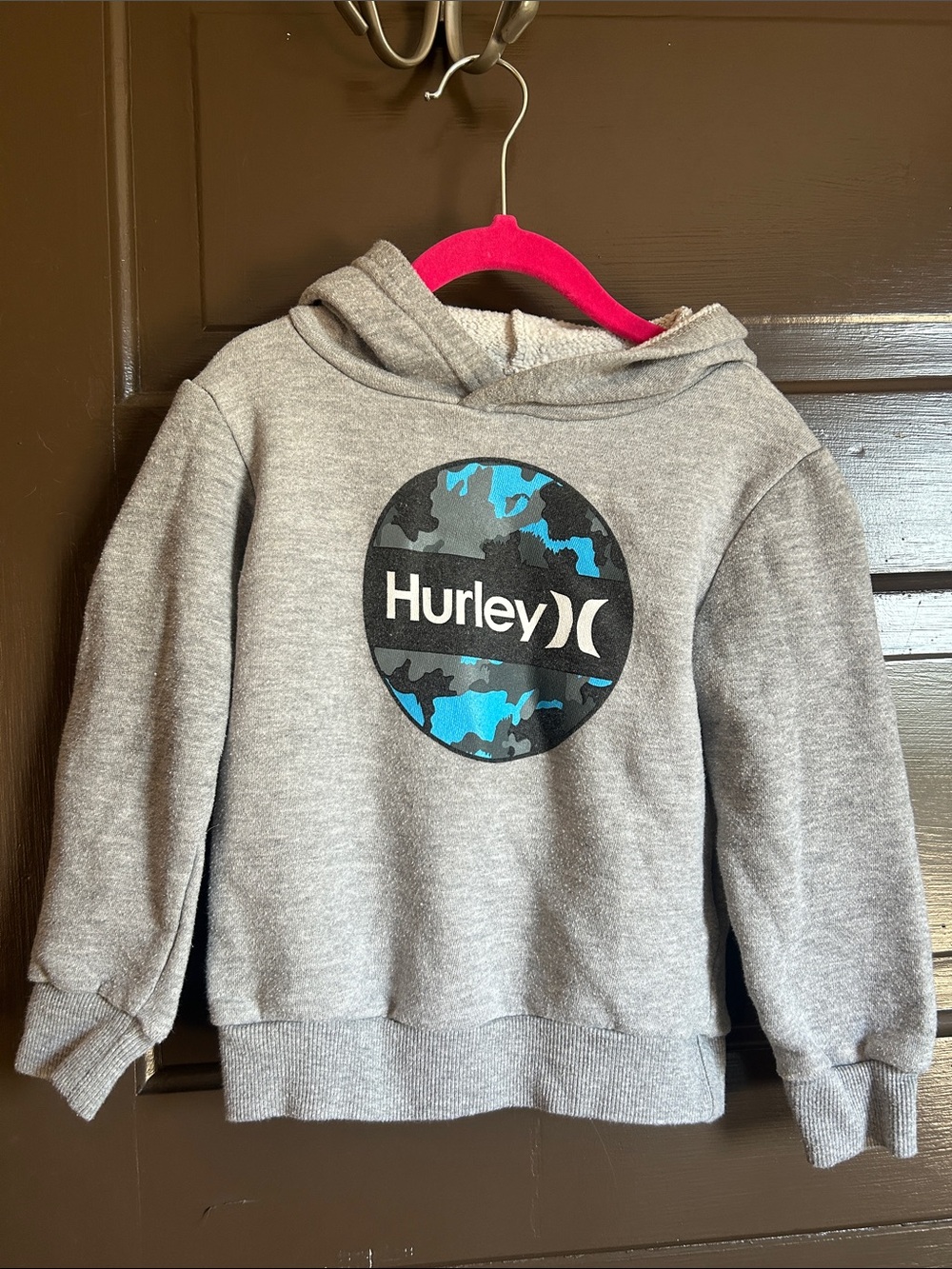 Hurley Kids Gray Hoodie with Blue Camouflage Logo